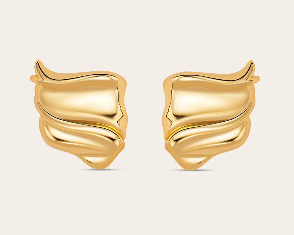 Gold plated sculptural statement earrings