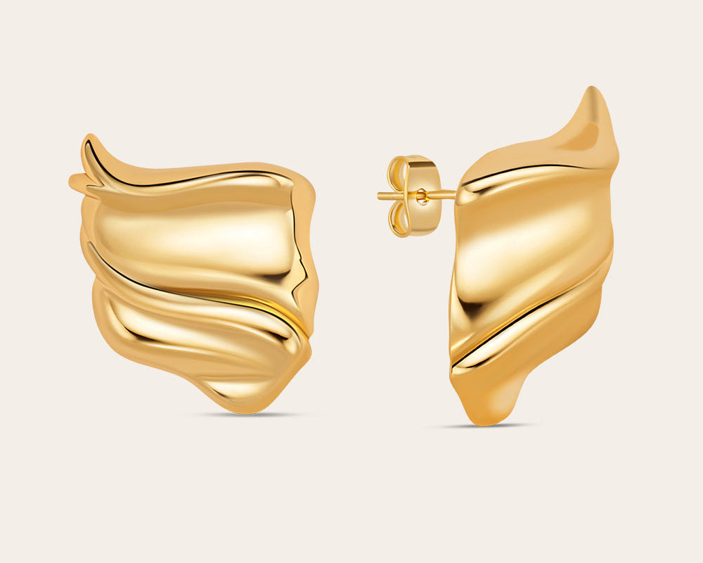 Front and side view of gold plated earrings