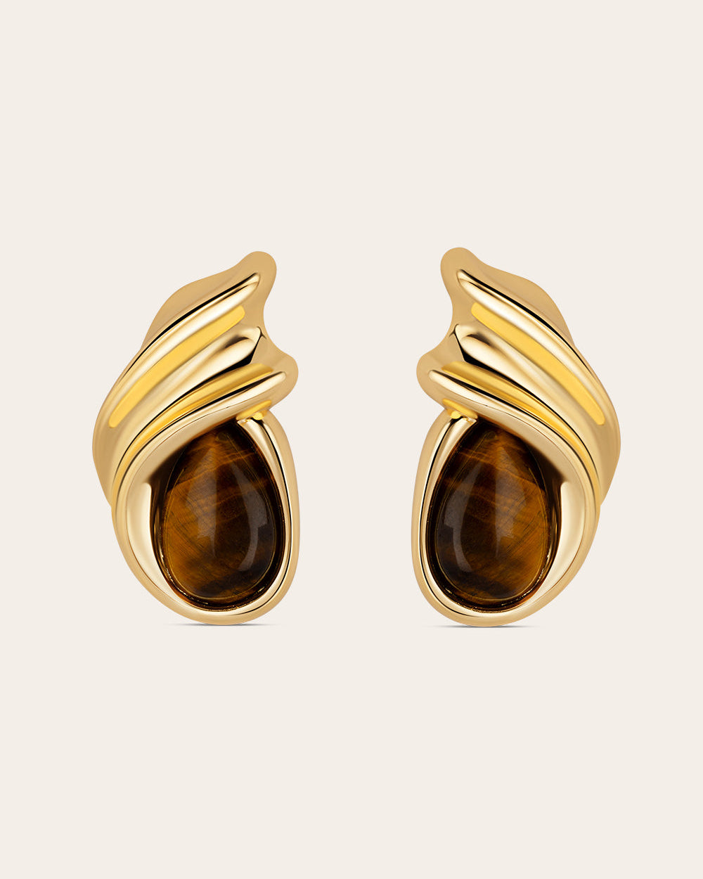 Gold plated statement earrings with brown stones