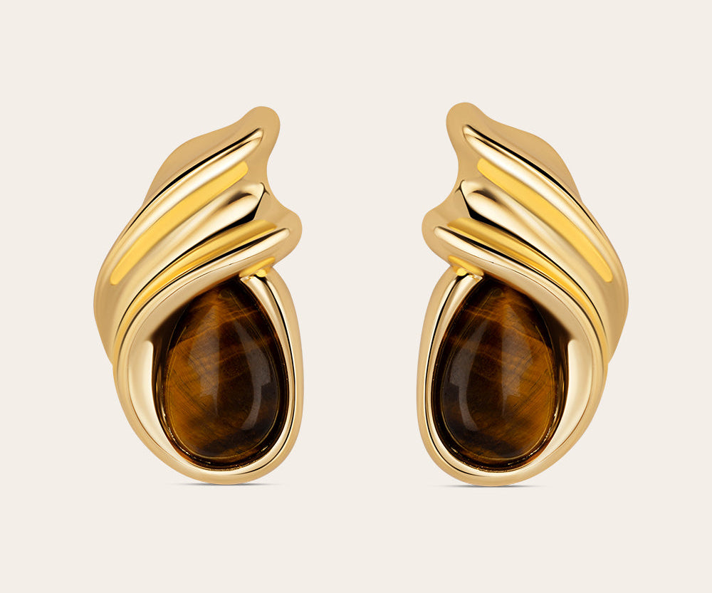 Gold plated statement earrings with brown stones